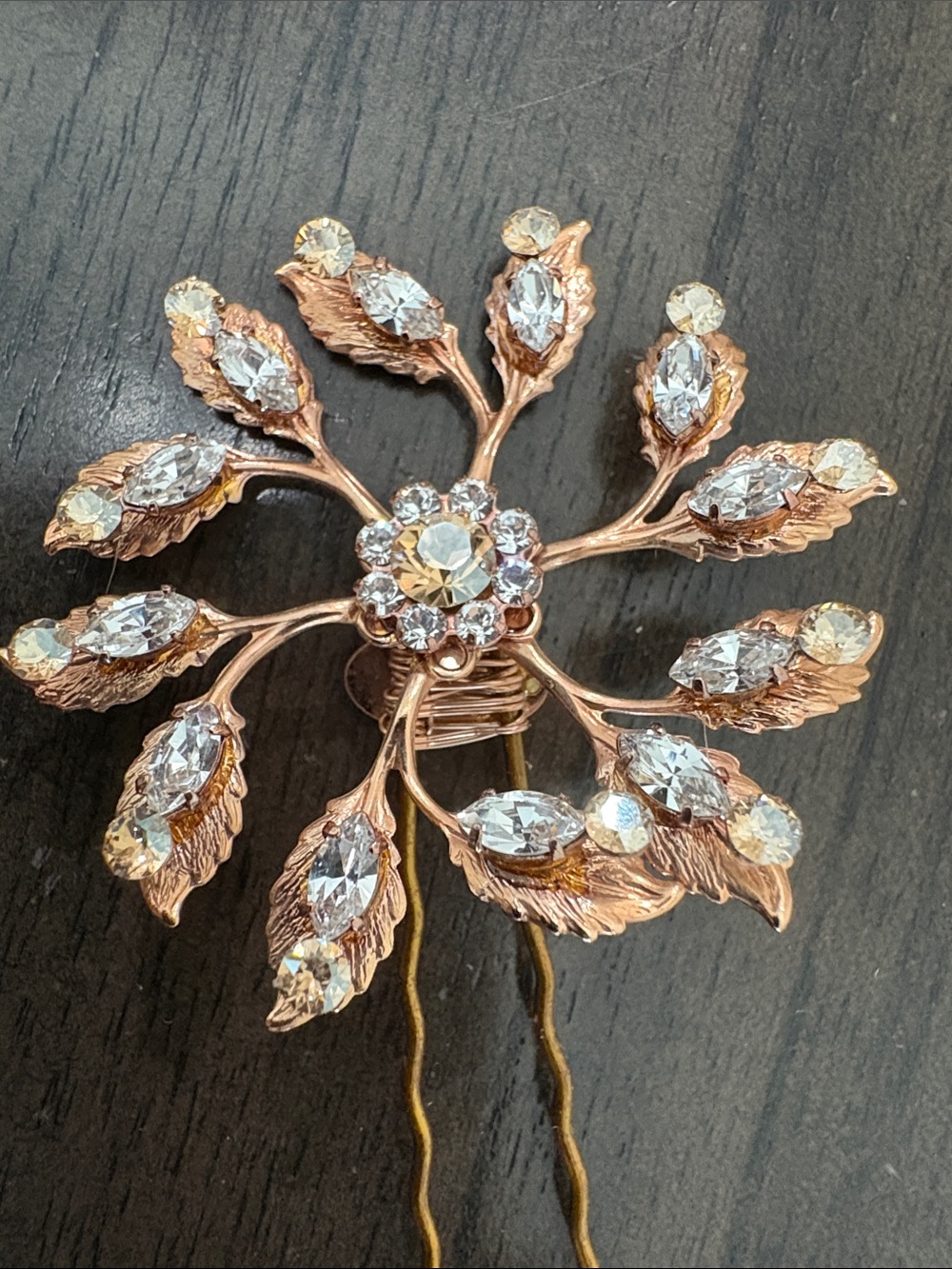 Rose Gold Floral Rhinestone Hair Pin